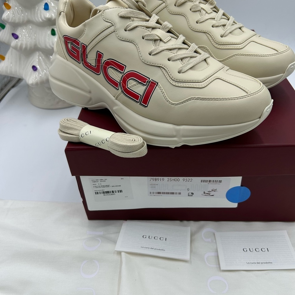 Men's Gucci, Rython leather sneaker with logo print size 9, made in Italy - Picture 2 of 12